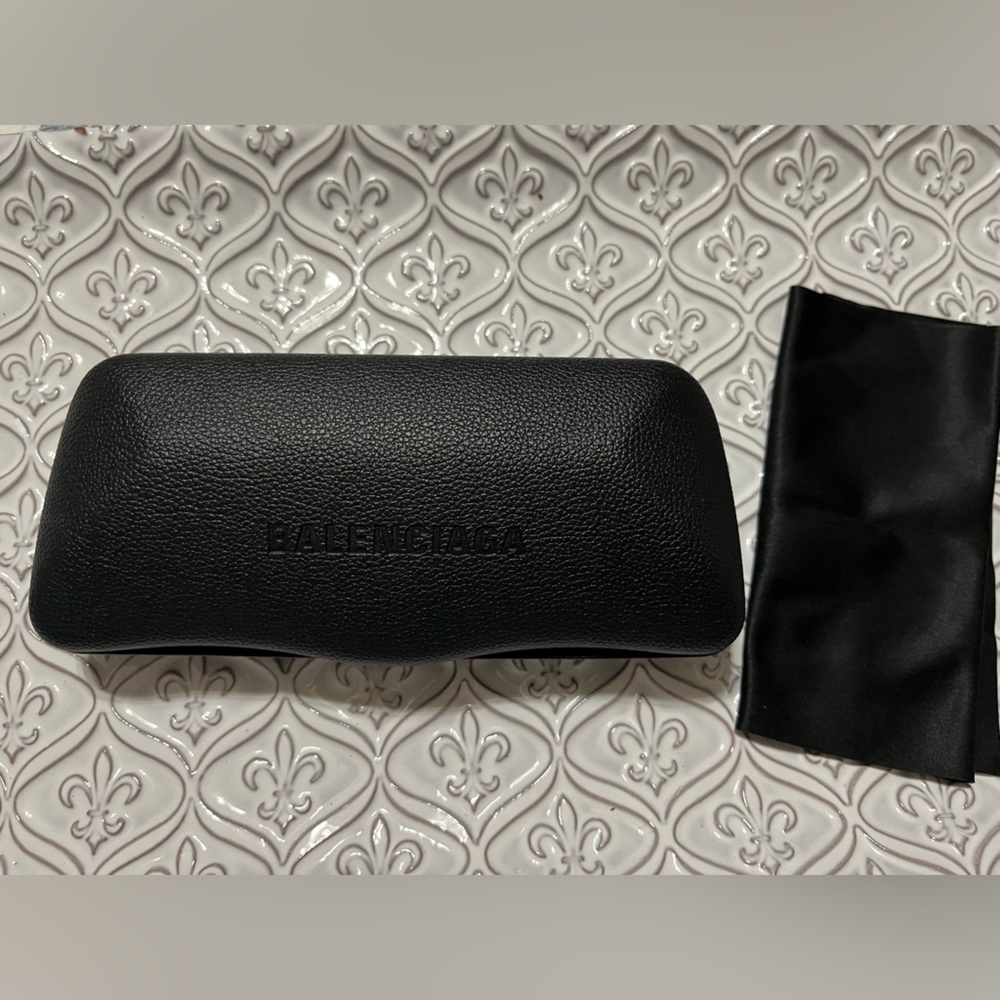 Balenciaga Black Textured Leather Sunglass Case (glasses not included)